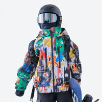 
                  
                    Kids print snowboard jacket with snow pants - multicolor print kids jacket, for snow play and winter commute
                  
                