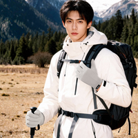 
                  
                    Cocoon merino wool thermal gloves with suede palm - gray merino wool thermal gloves on men in white jacket with poles
                  
                