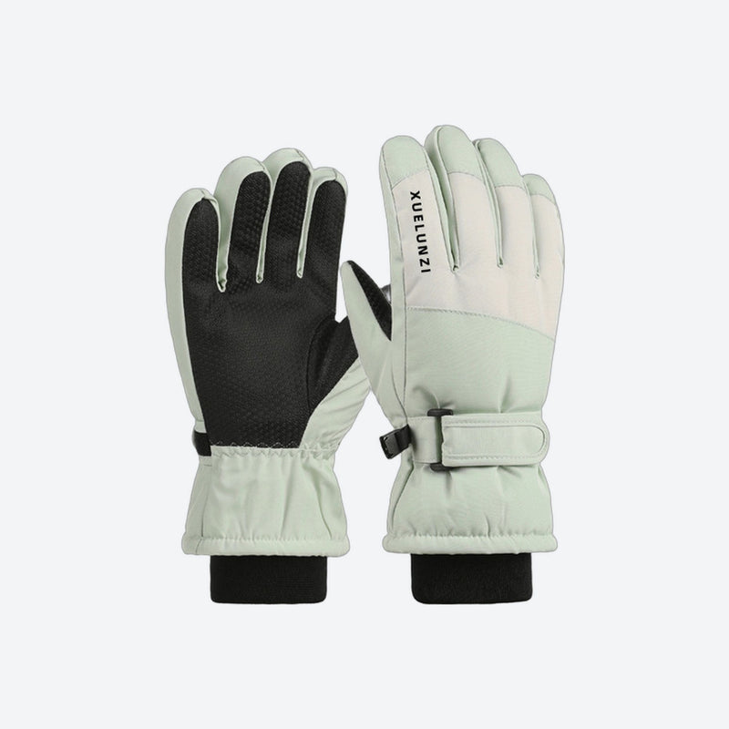 Kids' snow gloves with arctic fleece lining - kids snow gloves pair, mint green pair view, for winter mountain trips