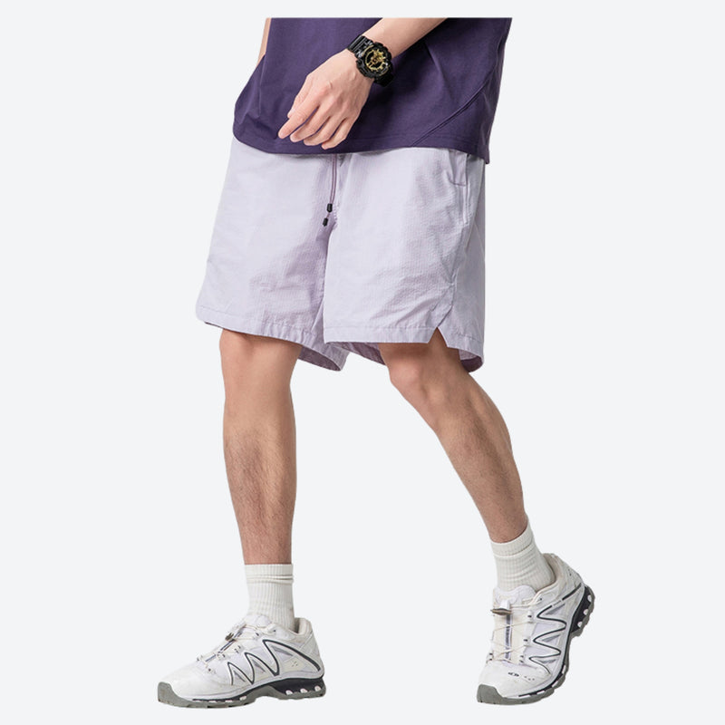 Water-repellent nylon shorts for outdoor - lavender quick-dry shorts with purple tee, for travel and city walks