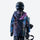 Kids print snowboard anorak with bib pants - navy splash print kids anorak, on-model back view, for family resort trips