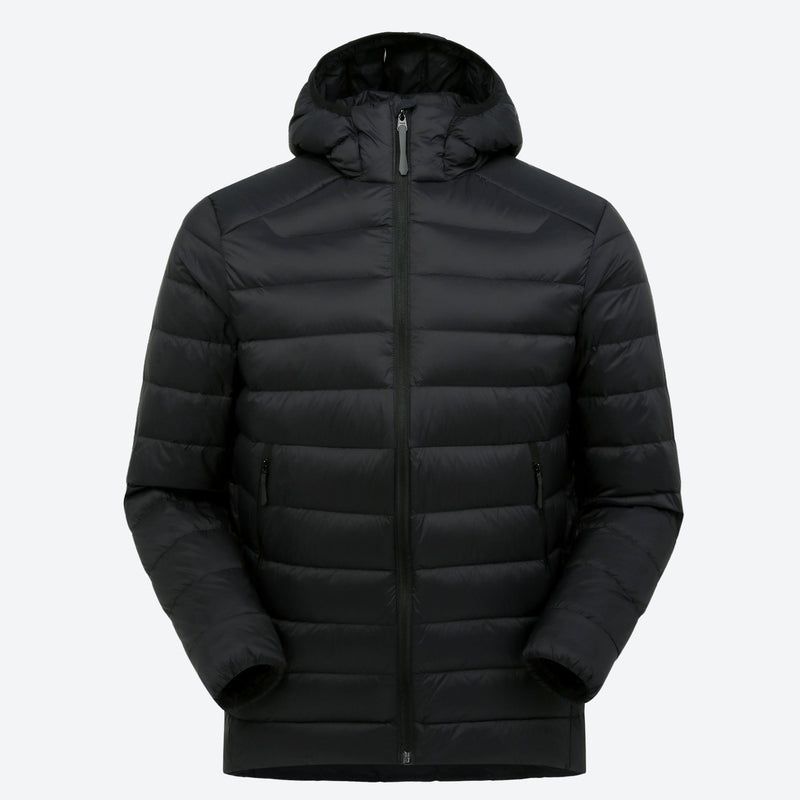 Packable insulated down vest with hooded jacket options - black hooded down jacket on men, for camping and outdoor weekends