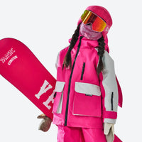 
                  
                    Kids snowboard jacket bibs and pants combo - pink white kids jacket, for family resort trips
                  
                