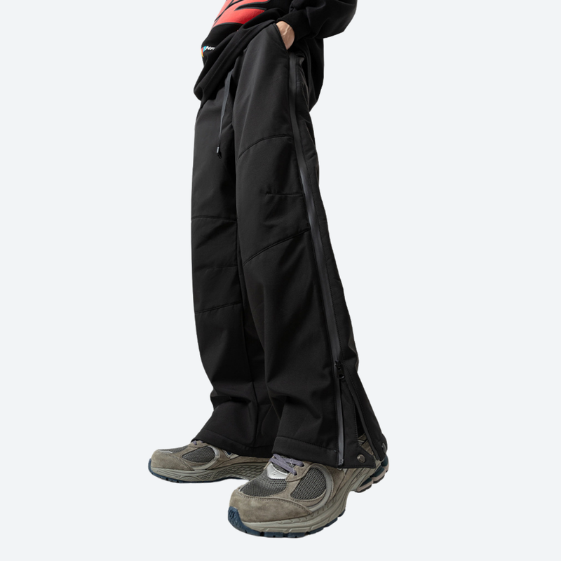 Men's warm fleece-lined cargo pants with belt - black 3-proof cargo pants with red black top, for camping and outdoor work