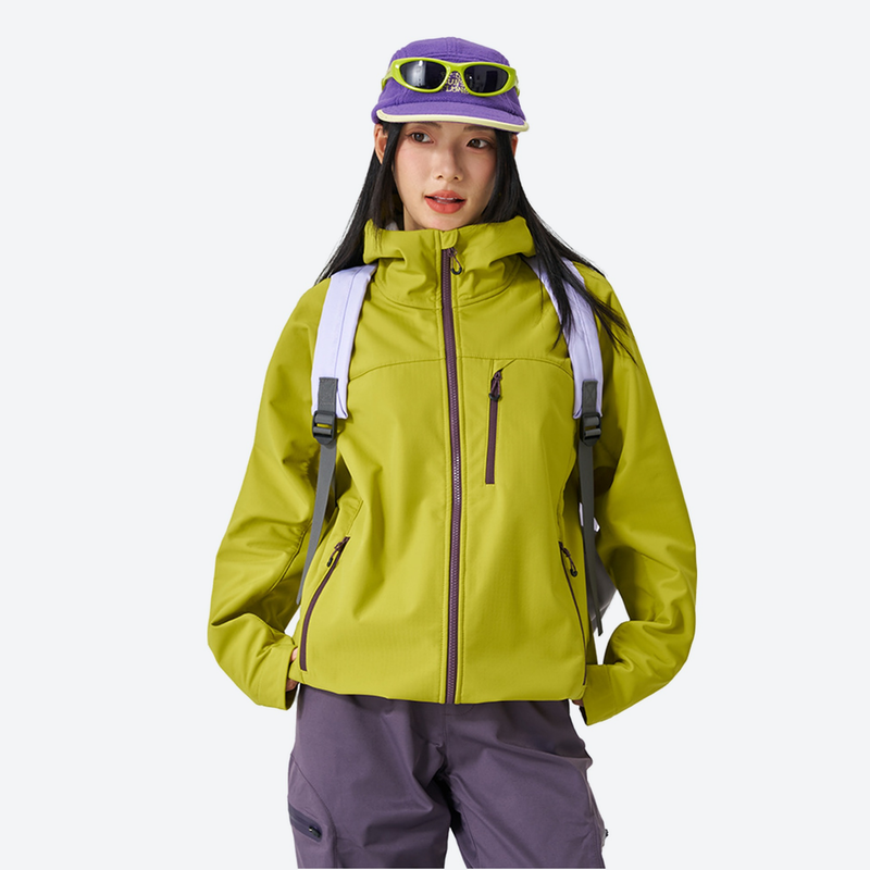 Unisex fleece-lined softshell snowboard jacket - lime green softshell jacket, for skiing and snowboarding