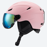 
                  
                    Ember lighter stronger snow helmet with mirror goggles - matte pink snow helmet with mirror goggles, three-quarter view
                  
                
