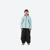 
                  
                    Kids 3L waterproof snow jacket and pants suit - ice blue jacket with black pants, for family resort ski days
                  
                