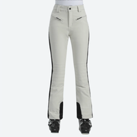 
                  
                    Women's slim fit waterproof stretchable ski pants - cream ski pants with black side stripe, for resort ski days
                  
                