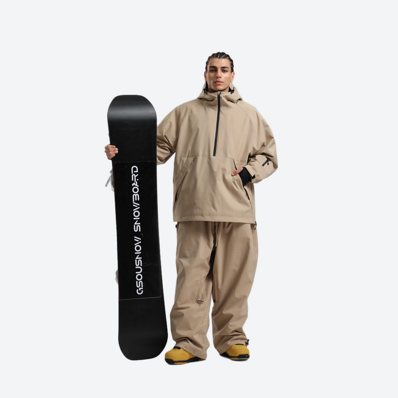 Men's waterproof 2L anorak snow jacket and pants - tan jacket with tan pants, for powder days and winter commute