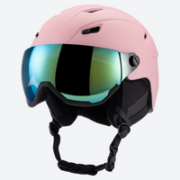 
                  
                    Snow helmet for skiing and snowboarding - matte pink snow helmet with mirror goggles, side view, for snow sports weekends
                  
                