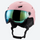 Snow helmet for skiing and snowboarding - matte pink snow helmet with mirror goggles, side view, for snow sports weekends
