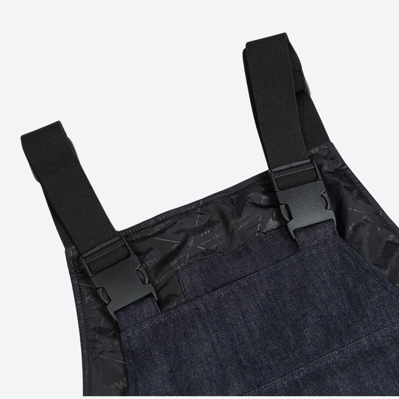 Breathable waterproof jean-style suspender ski pants - navy denim, for cold-weather winter sports