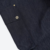 
                  
                    Unisex denim-look bib snow pants - navy denim, cuff snap close-up detail, for skiing and snowboarding
                  
                