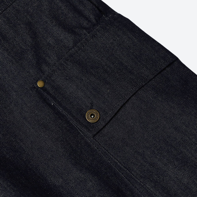 Breathable waterproof jean-style suspender ski pants - navy denim, for powder and piste riding