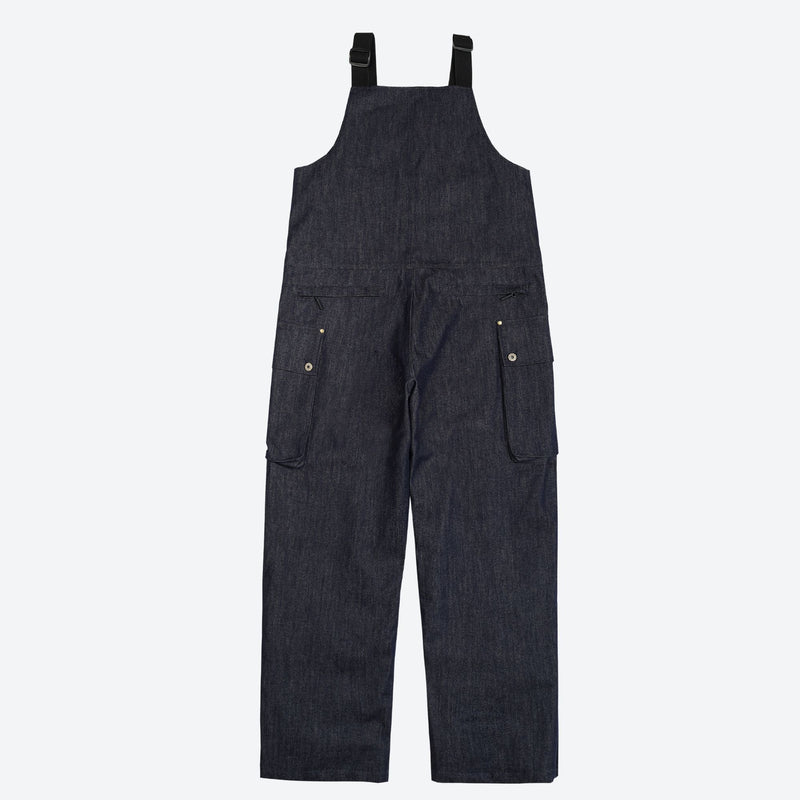 Unisex denim-look bib snow pants - navy denim bib snow pants, back product view, for powder and piste riding