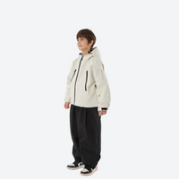 
                  
                    Kids breathable snowboard jacket and bib pants set - cream jacket with black pants, for kids skiing and snowboarding
                  
                