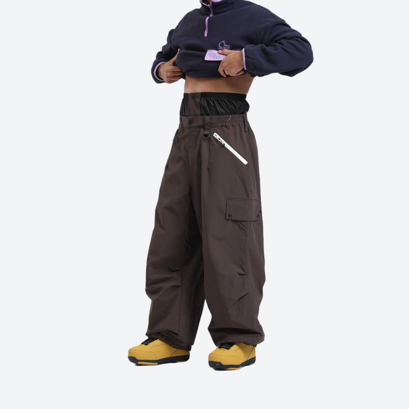 Unisex breathable wide-leg ski pants - coffee brown snow pants, for cold-weather winter sports