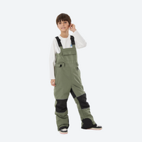 
                  
                    Youth 3-layer ski suit with bib pants - olive bib pants with black knee patches, for cold-weather winter outdoor fun
                  
                