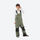 Youth 3-layer ski suit with bib pants - olive bib pants with black knee patches, for cold-weather winter outdoor fun