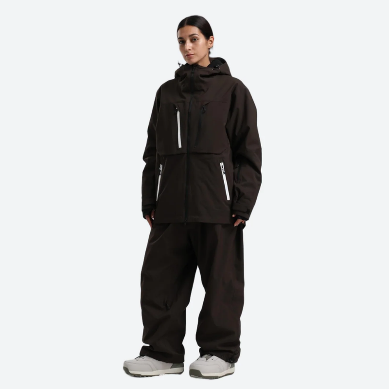 Women's 2-layer snowboard jacket and pants - coffee brown jacket with coffee pants, for resort and street wear