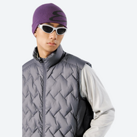 
                  
                    Unisex ultralight packable down vest and jacket - gray ultralight down vest on men with purple beanie
                  
                