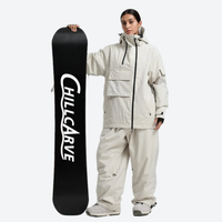 
                  
                    Women's breathable 2-layer snowboard jacket and pants - cream jacket with cream pants, for resort and street wear
                  
                