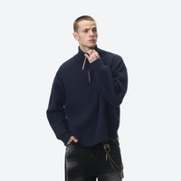 
                  
                    Breathable warm fleece pullover with half zip - navy boxfleece half-zip sweatshirt on men, for layering in cold weather
                  
                
