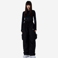 
                  
                    Breathable 2-layer asymmetrical ski jacket with pants - black snow pants with black top, for resort and street wear
                  
                