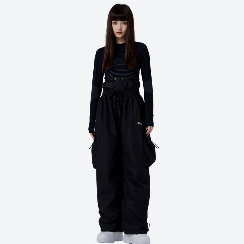Breathable 2-layer asymmetrical ski jacket with pants - black snow pants with black top, for resort and street wear