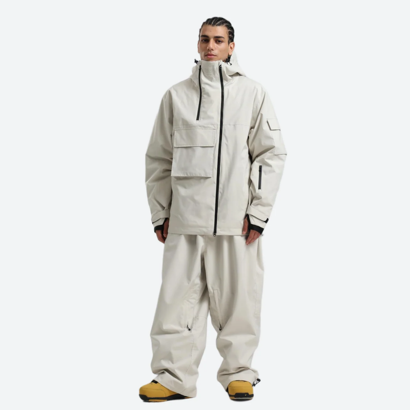 Men's waterproof 2L snow jacket and pants - cream jacket with cream pants, for skiing and snowboarding