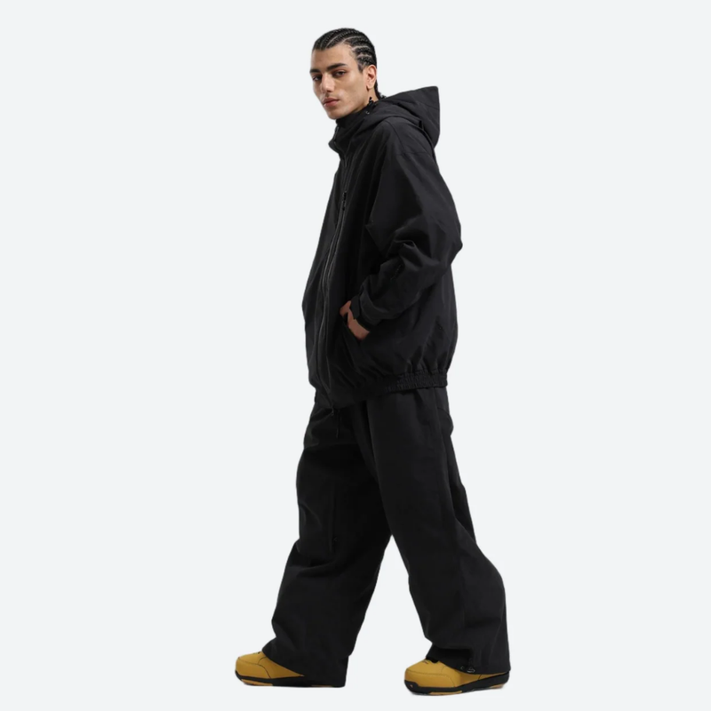 Breathable 3-layer ski pullover with balloon pants - black jacket with black pants, for resort and street wear