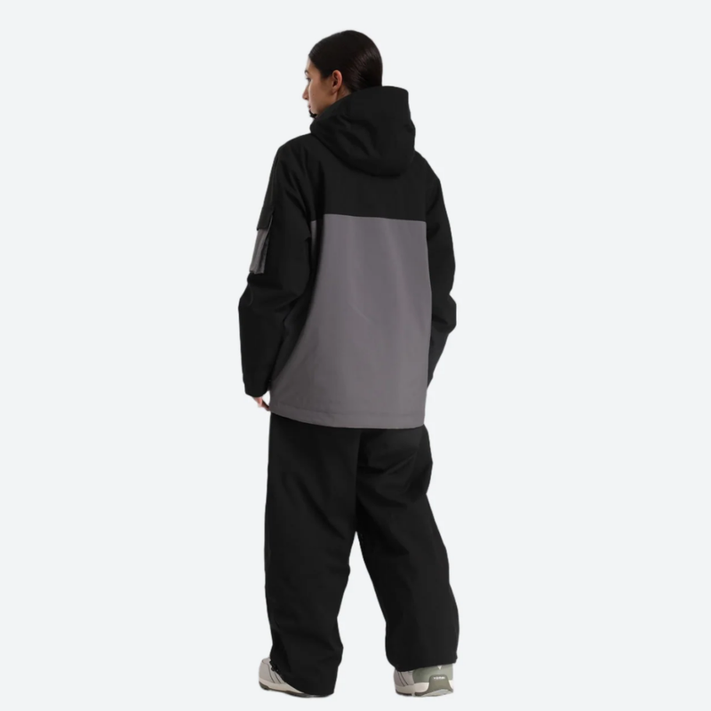 Women's colorblock ski pullover set - black and gray colorblock jacket with black pants, for skiing and snowboarding