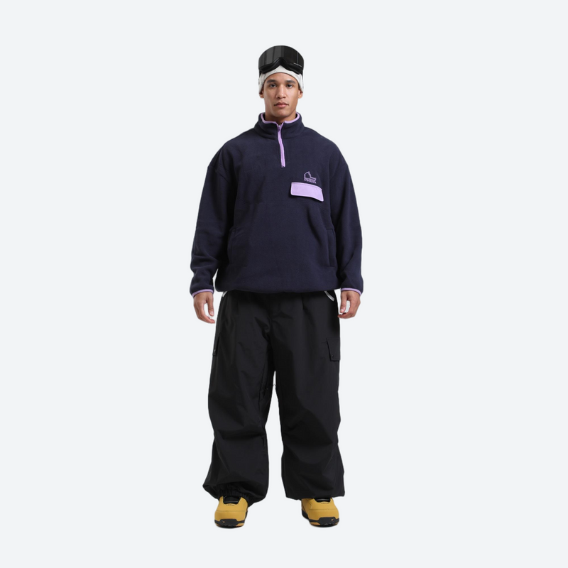 Unisex breathable wide-leg ski pants - black snow pants, on-model front view, for cold-weather winter sports