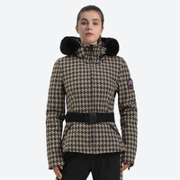
                  
                    Women's slim fit ski jacket with fur collar - brown houndstooth slim fit ski jacket with fur collar, for resort ski days
                  
                
