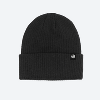
                  
                    Cuffed wool beanie in many colors - black knit wool snow beanie, front product view, for hiking and trail walking
                  
                