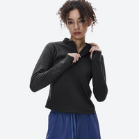 
                  
                    Breathable warm fleece pullover with half zip - black boxfleece half-zip sweatshirt on women, for travel and daily commute
                  
                