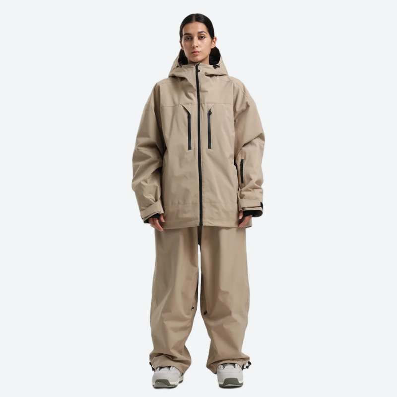 Women's waterproof 2L snow jacket and pants - tan jacket with tan pants, for skiing and snowboarding