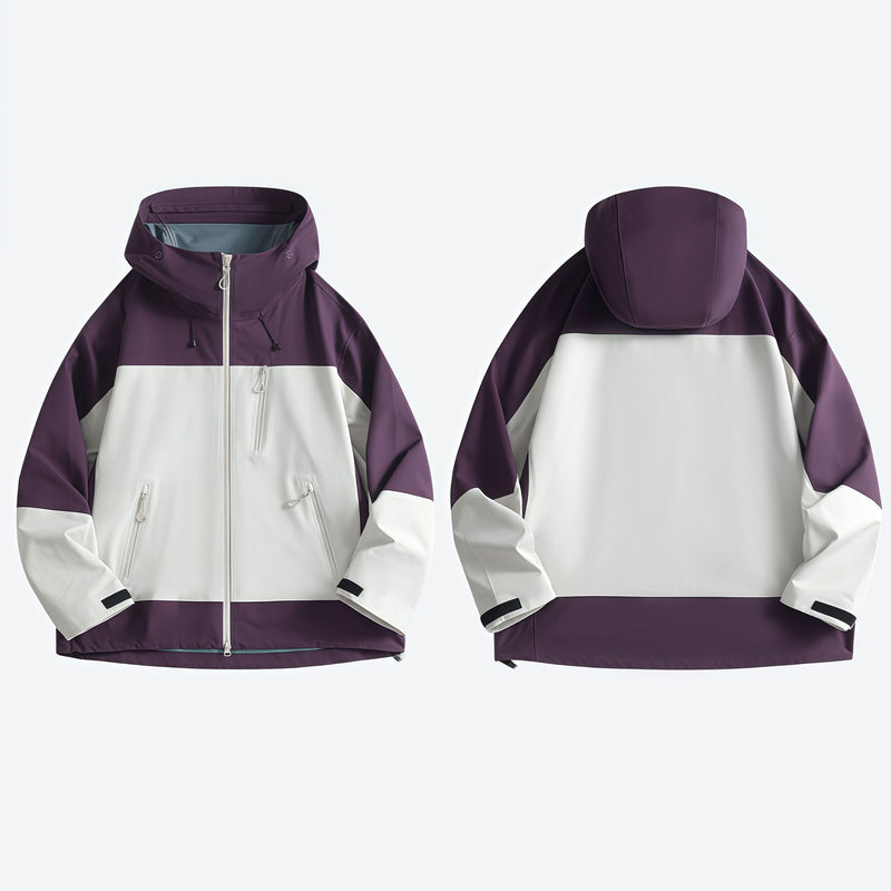 Unisex waterproof 3L 3-in-1 hardshell jacket - purple white jacket, for spring autumn and winter wear