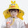 Foldable kids sun hat with cartoon neck flap - yellow duck kids sun hat on girl, for camping and outdoor weekends