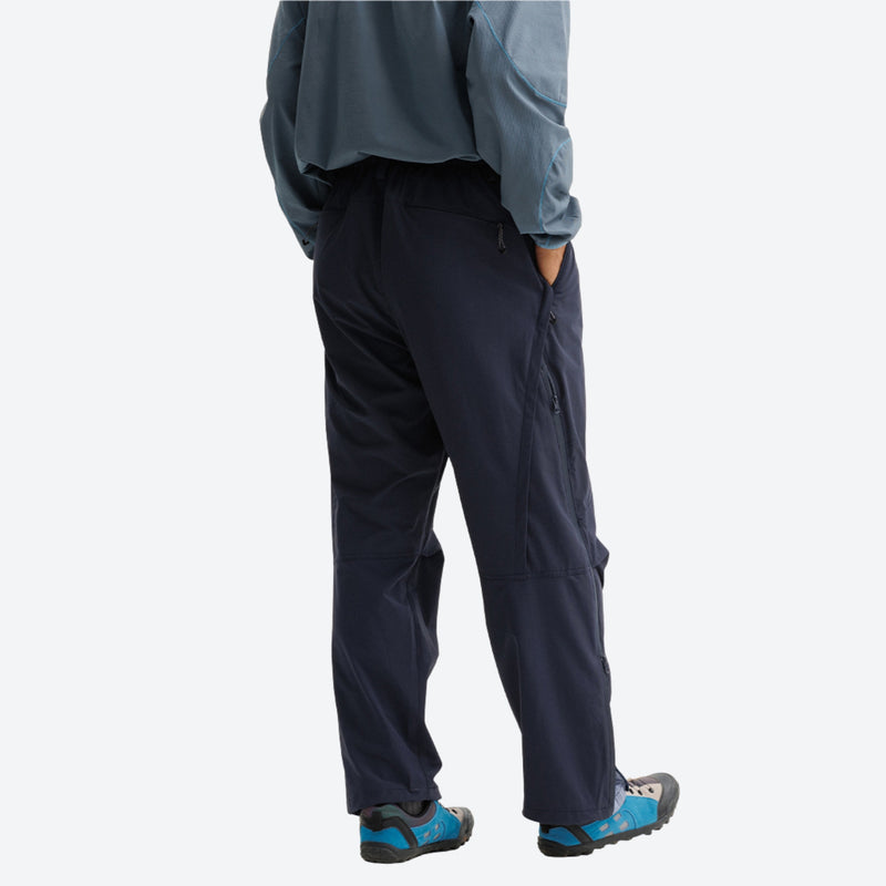 Breathable trail pants with belt and vents - navy cargo hiking pants with gray blue top, for camping and outdoor weekends