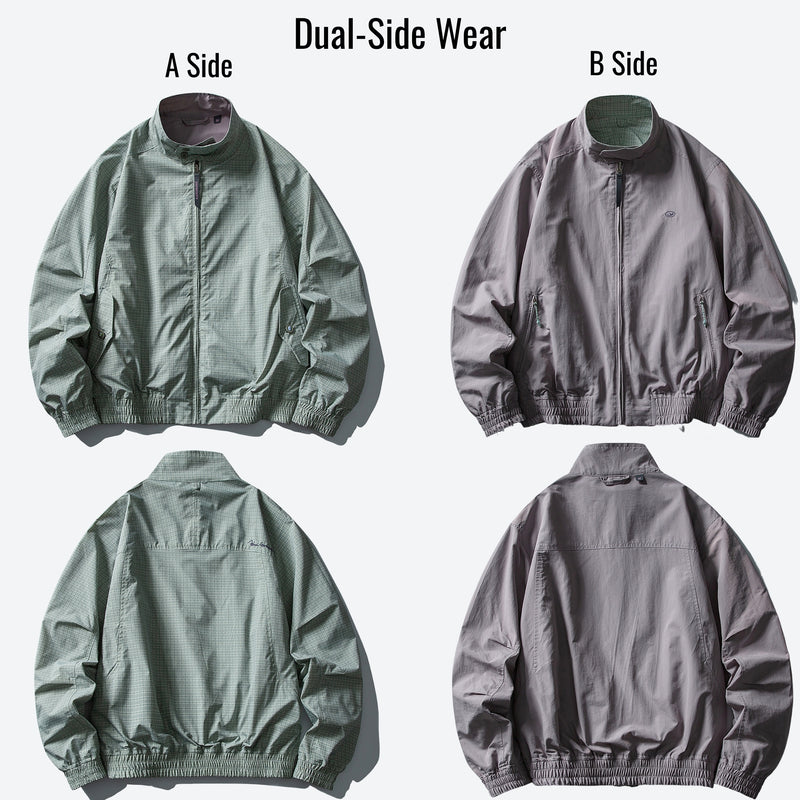 Unisex reversible water-repellent softshell jacket - gray teal, for spring autumn and winter wear
