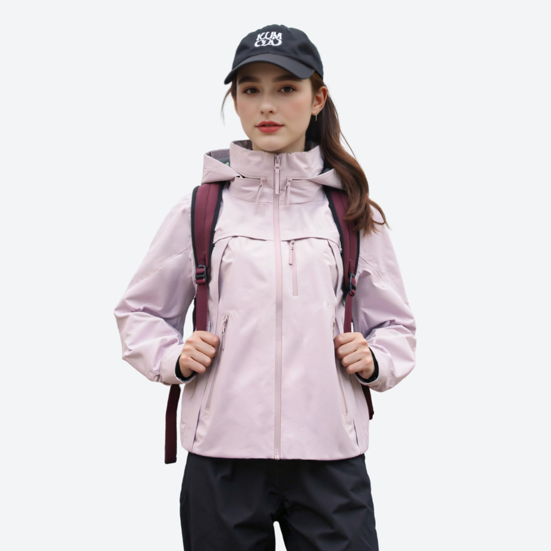 Women's packable waterproof shell for outdoor - pink waterproof jacket, for hiking and trail walking