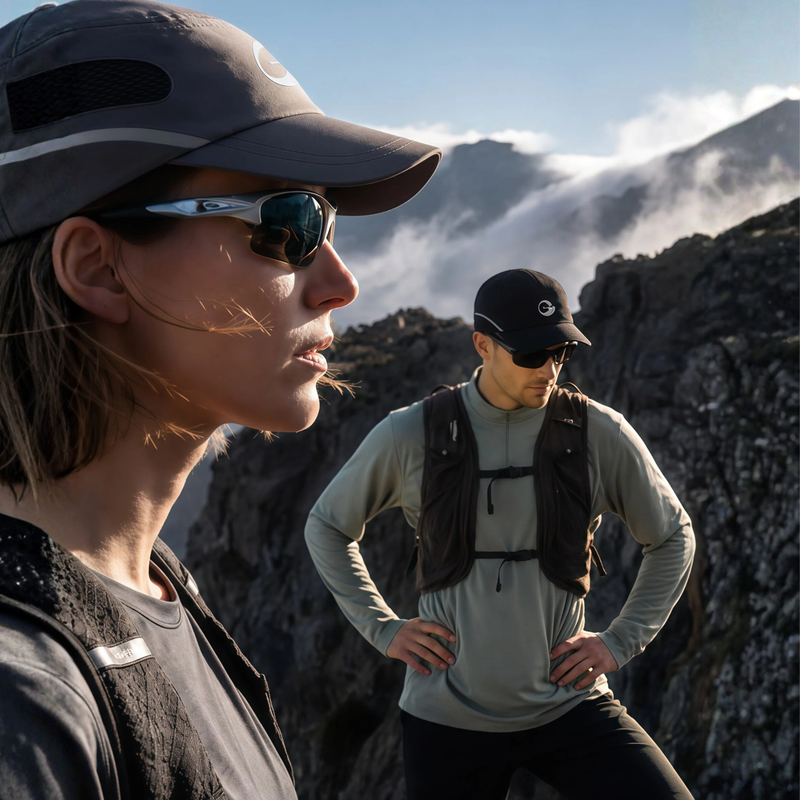 Aero featherlight running cap only 38g - gray featherlight running cap on women with sunglasses, for cycling and commuting