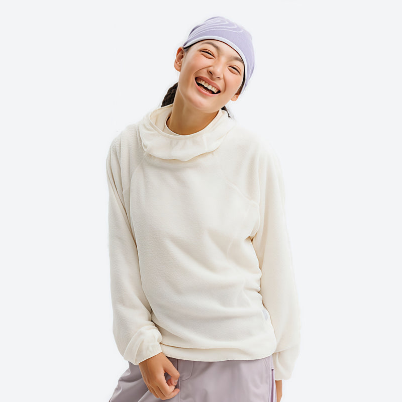 Lightweight windproof quick-dry mid-layer pullover - cream hooded mid-layer pullover on women with beanie