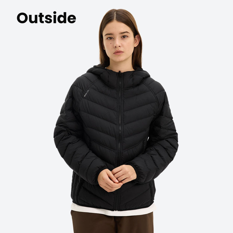 Two-way wearable down jacket with chevron quilting - black brown 90 goose down reversible jacket on women