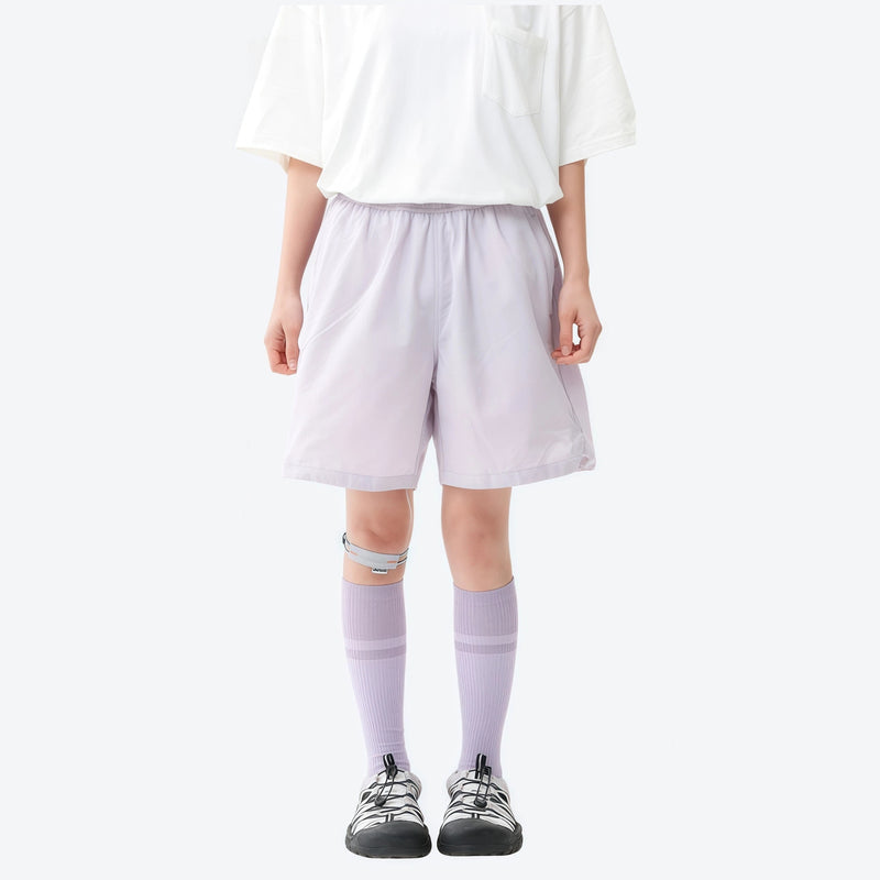 Unisex nylon quick-dry shorts - lavender quick-dry shorts with purple tee, for cycling and outdoor weekends