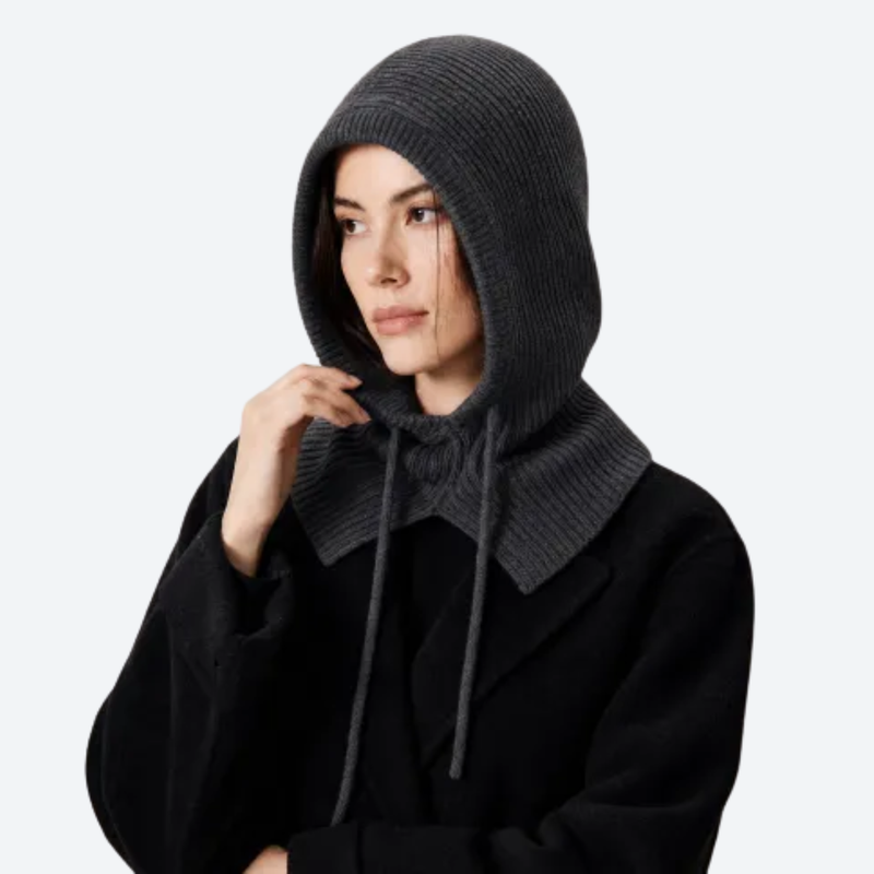 Cocoon 100 percent merino wool knitted balaclava - dark gray knitted merino wool balaclava, for winter mountain trips