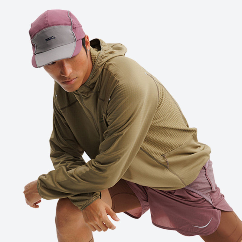 Eco-friendly quick-dry lightweight mid-layer pullover - olive quick-dry lightweight half-zip mid-layer on men with cap