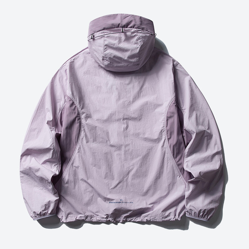 Packable hooded sun jacket for outdoor - lavender sun jacket, back product view, for beach and summer trips