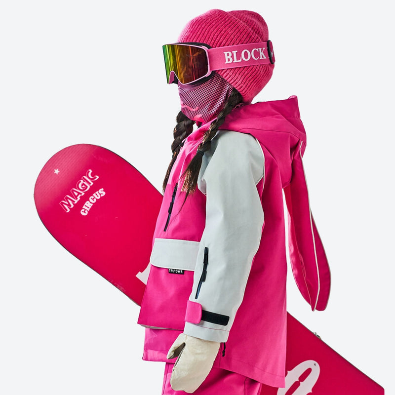 Kids waterproof 2L snow jacket and pants series - pink white kids jacket, for snow play and winter commute
